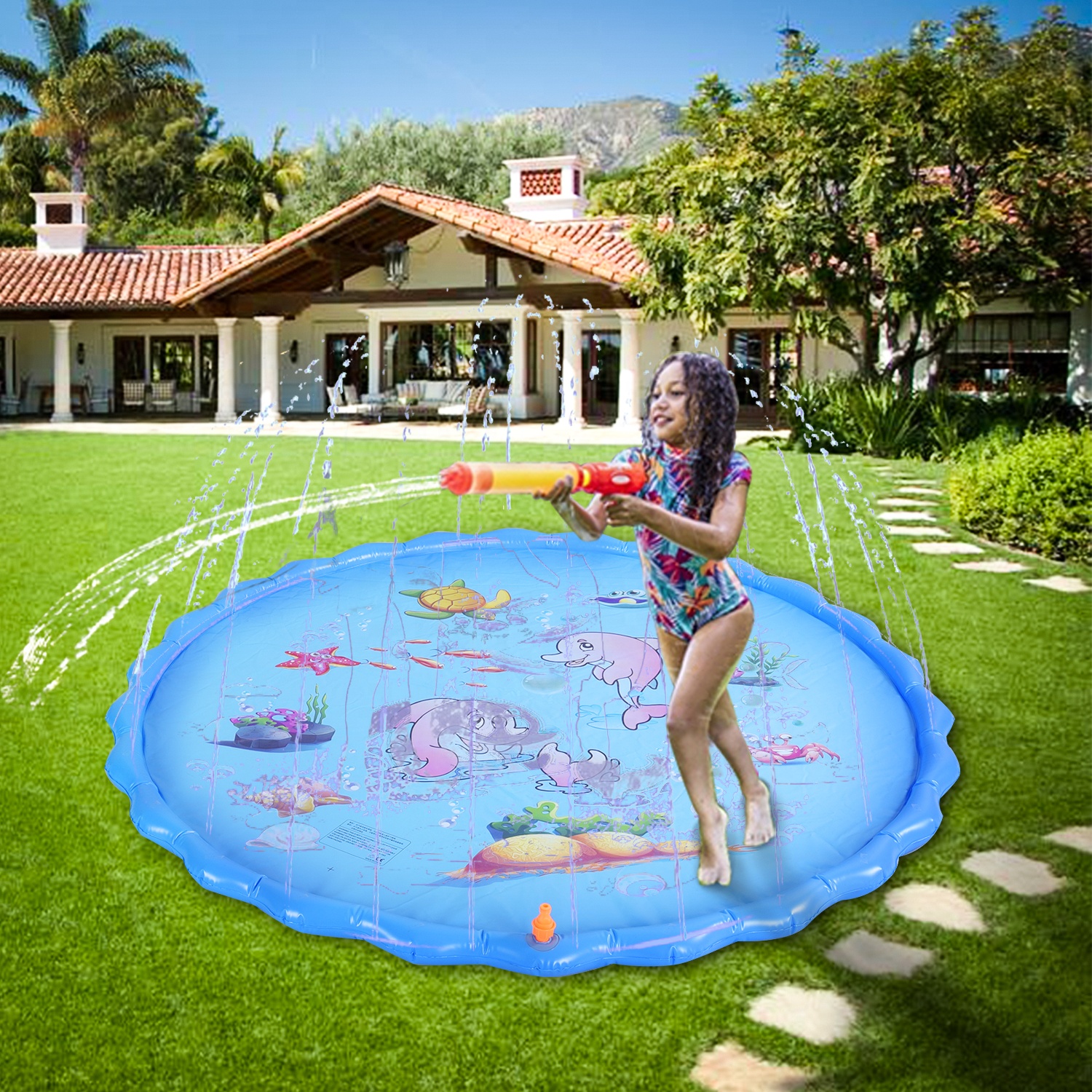 Sunshine Yard Games splash pad equipment kids splash pad 68" Inflatable Water spray pad