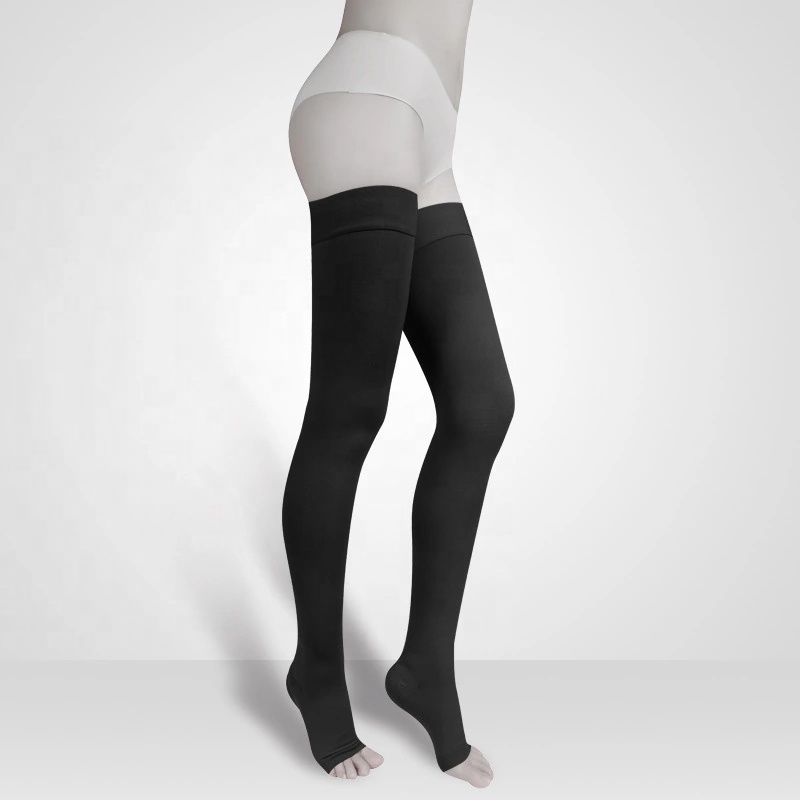 Factory Woven Solid Color Thigh High Medical Support Stockings 20 30mmhg with Silicone Band