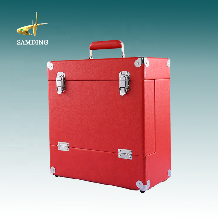 SAMDING portable red 3 bottles packaging luxury custom pu leather wine box with handle