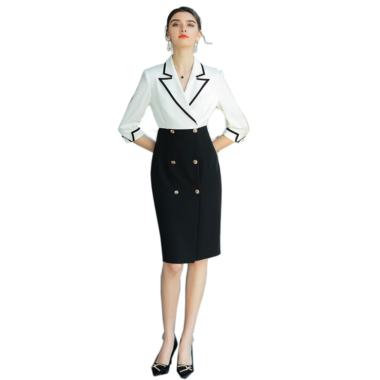 Высокое качество Блейзер платье нового фасона Slim Fit Повседневное платье с рукавами три четверти, элегантное белое платье в деловом стиле; Цвет Черный; Платье