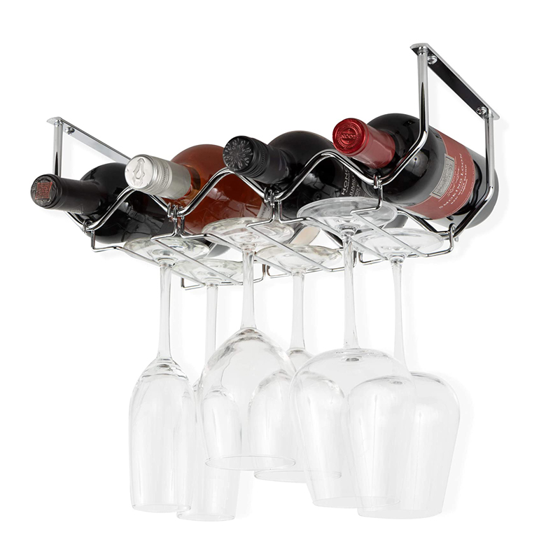 Under Cabinet Hanging Wine Bottle Rack Goblet Inverted Holder Decorative Metal Wine Glass Rack