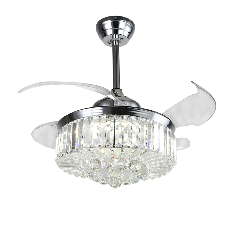modern 42 inch dimmable home decorative light remote control acrylic luxury led crystal chandelier ceiling fan