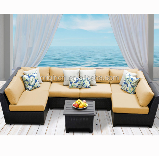 Synthetic wicker weaving U shape elegant sofa set ratan garden furniture luxury