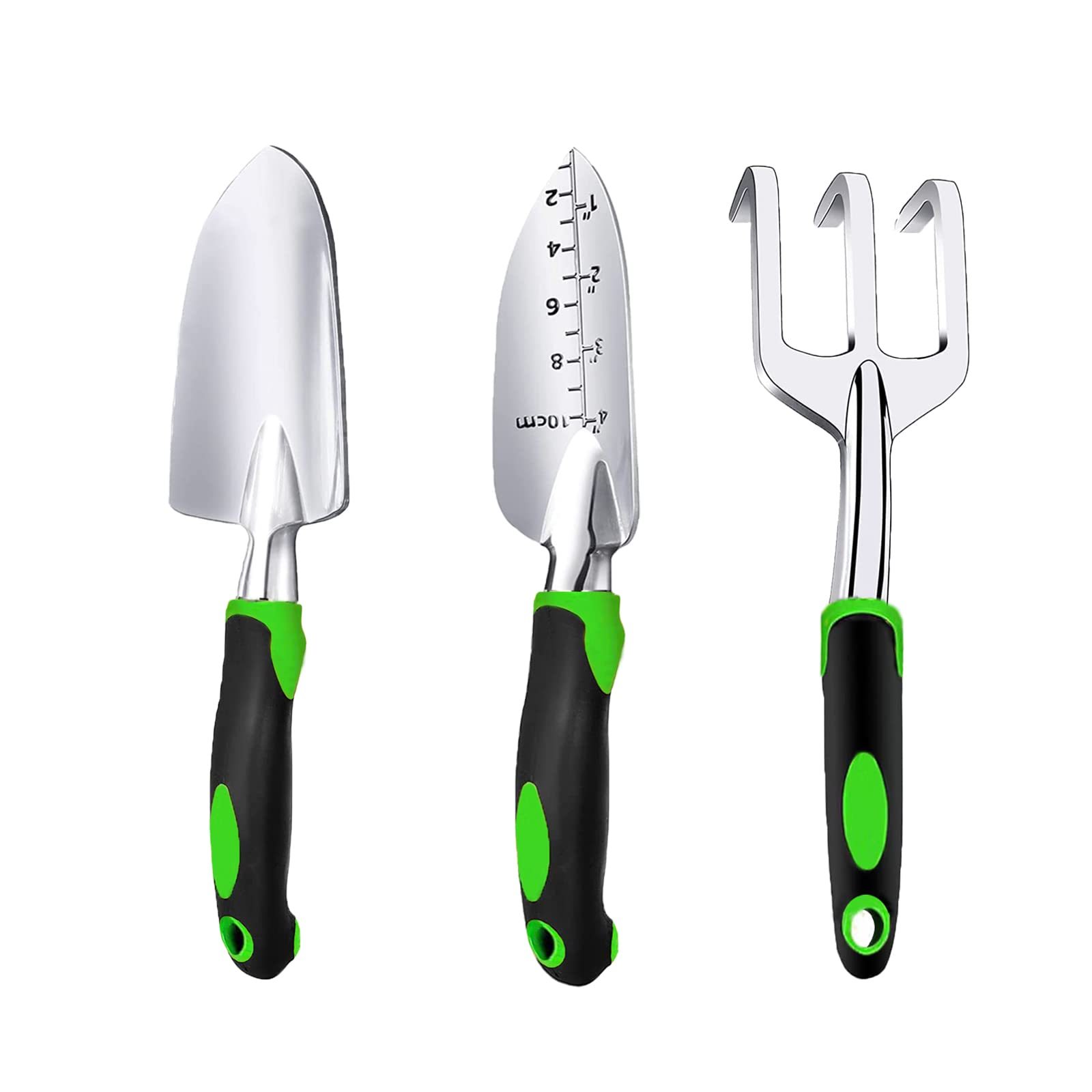 Garden Tool Set 3 Piece Cast-Aluminum Heavy Duty Gardening Kit Includes Hand Trowel Transplant Trowel and Cultivator Hand Rake