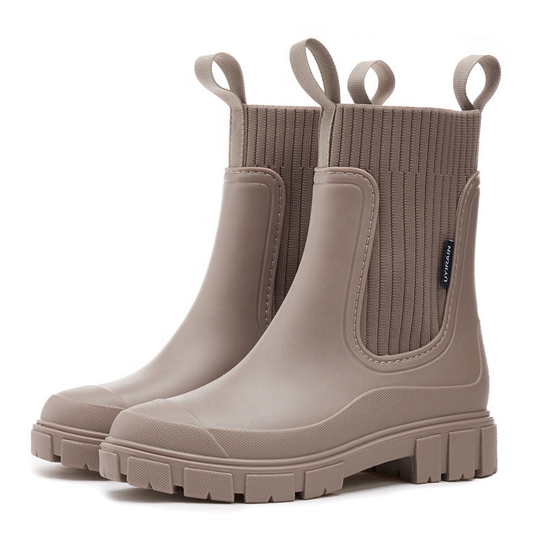 New Vogue Korea Style Chunky Heel Boots Height Increasing Rain Boot Round Toe City Walk Water Boots For Women