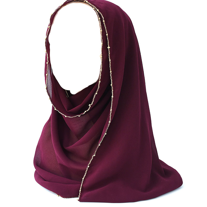 Muslim Scarf Women Hijab Pure Color Fashion Style All Season Chiffon Scarves with Chain Latest Design