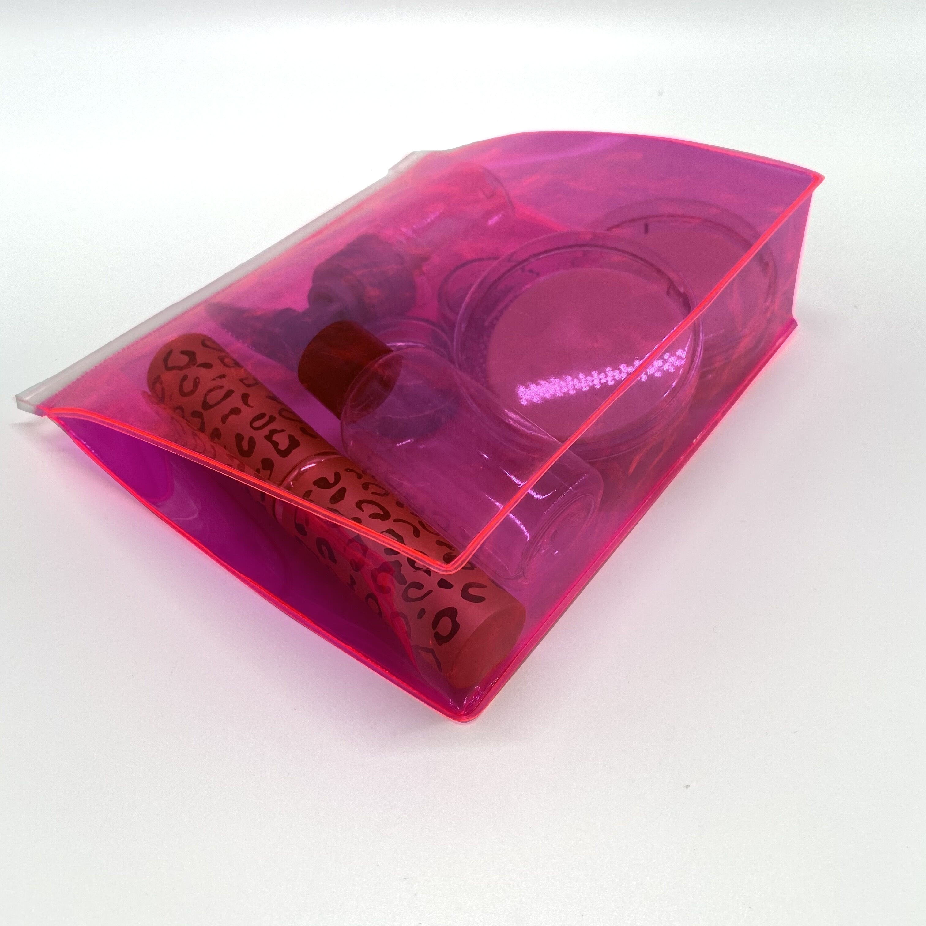 Clear pink pvc cosmetic makeup bag Custom printed standup pouch bag with zipper Holographic jelly bag
