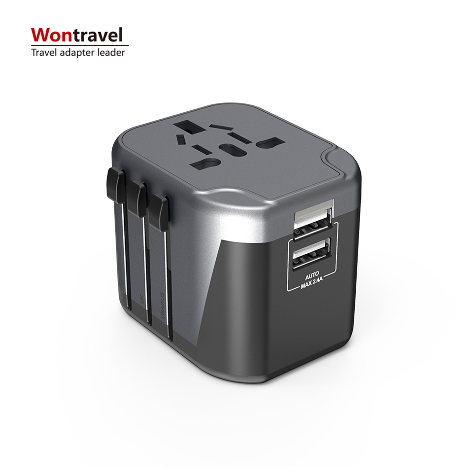 Custom logo portable travel adapter 5v 2400ma 2usb port output socket digital travel charger