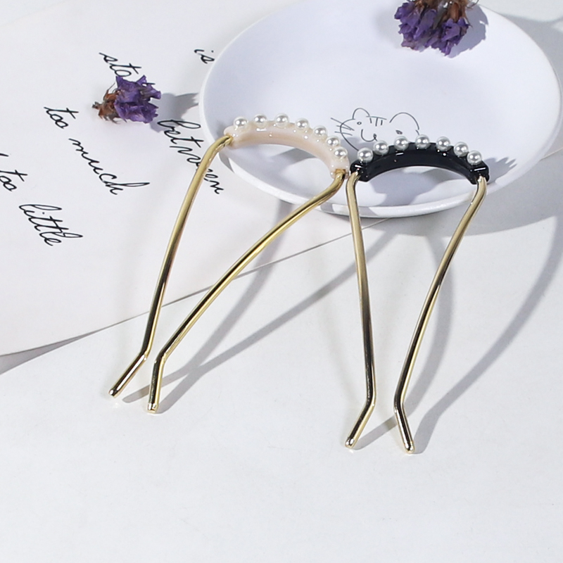 2021 New Style Korean Acetic acid Pearl u-shaped Antique Elegant Metal Hair Clips Hair Sticks