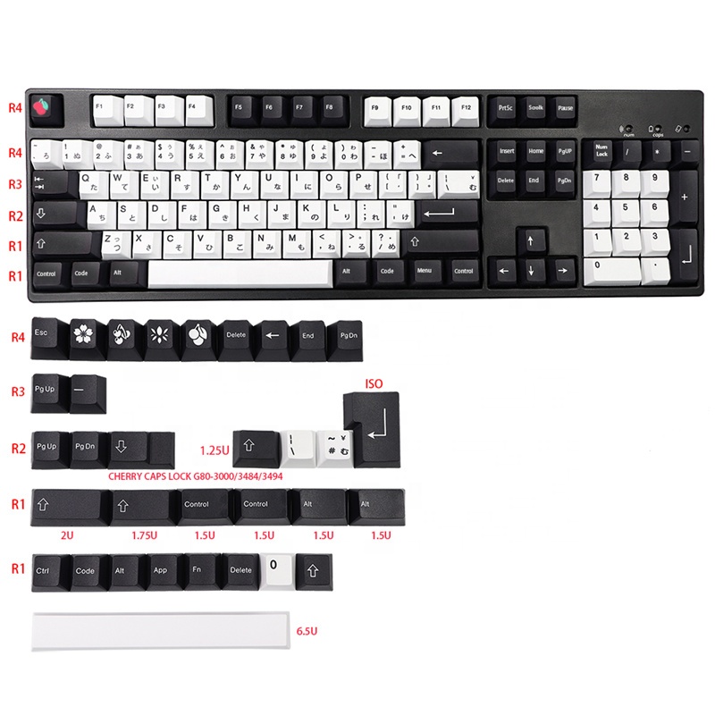 Japanese Keycaps Cherry Theme PBT Dye Sublimation Cherry Height Keycap Full Set 137 Keys Layout For Mechanical Keyboard