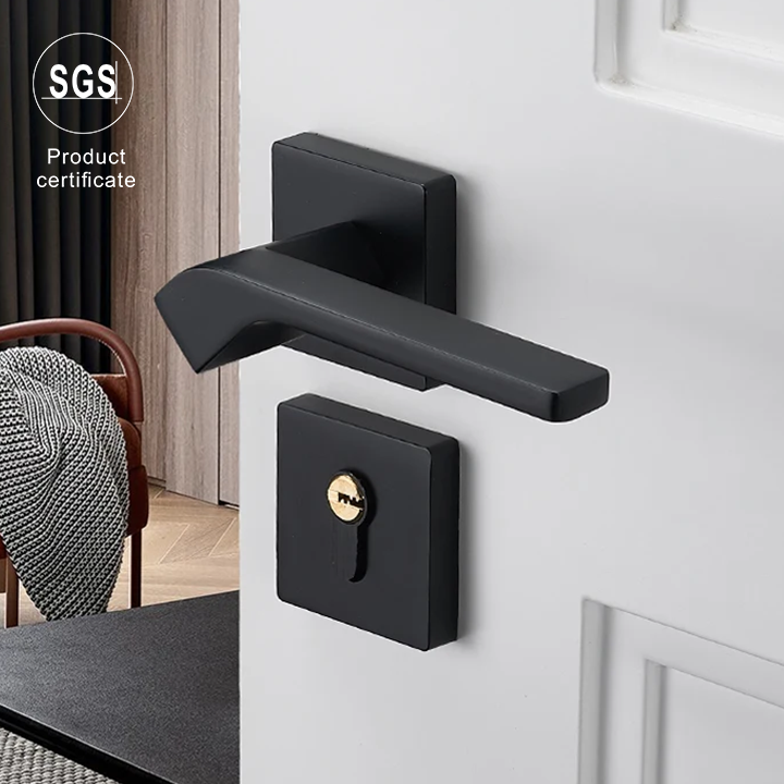 Entrance Door Pull Handles Aluminium Rosette Economic Internal Lever Luxury Matte Black Door Handle Iron Plate
