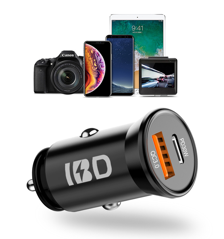 IBD новый стиль быстрая зарядка Qc 3,0 двойной USB порт Pd автомобильное зарядное устройство с металлическим корпусом