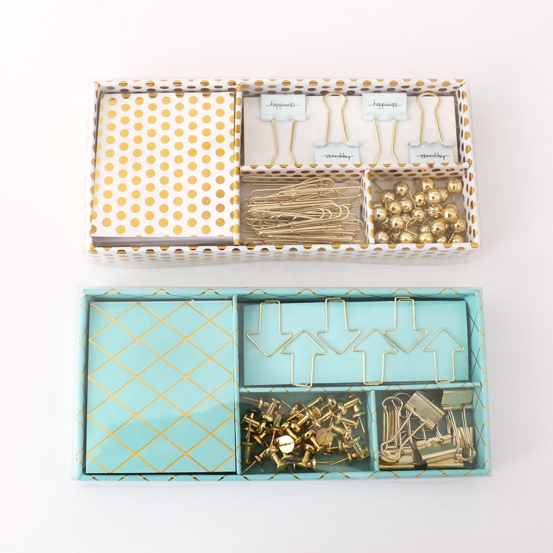 Back to School seafoam and gold stationery box set with gold pin&paper clip&sticker&binder clips