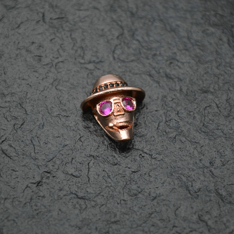 Flourishbeads CZ Beads paved Cute Man Head with Hat Metal Charms Beads