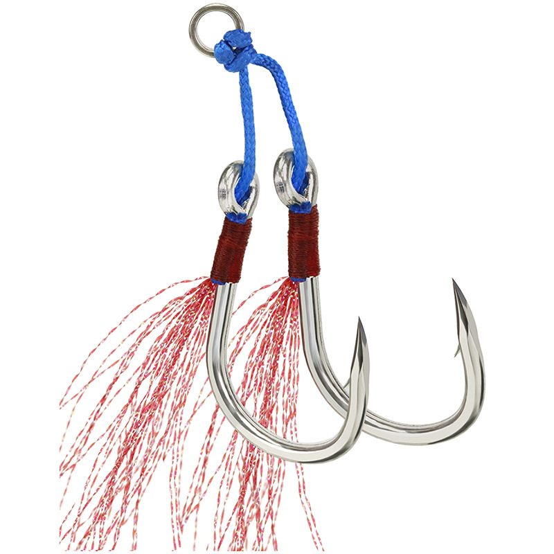 WeiHe High Carbon Steel Metal Jig Assist Double Hook With Tinsel For Saltwater Fishing