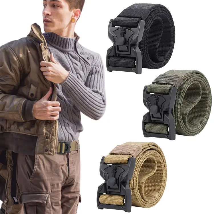 Heavy Duty Belt Quick-Release Magnetic Buckle Breathable Nylon Web Men Belt