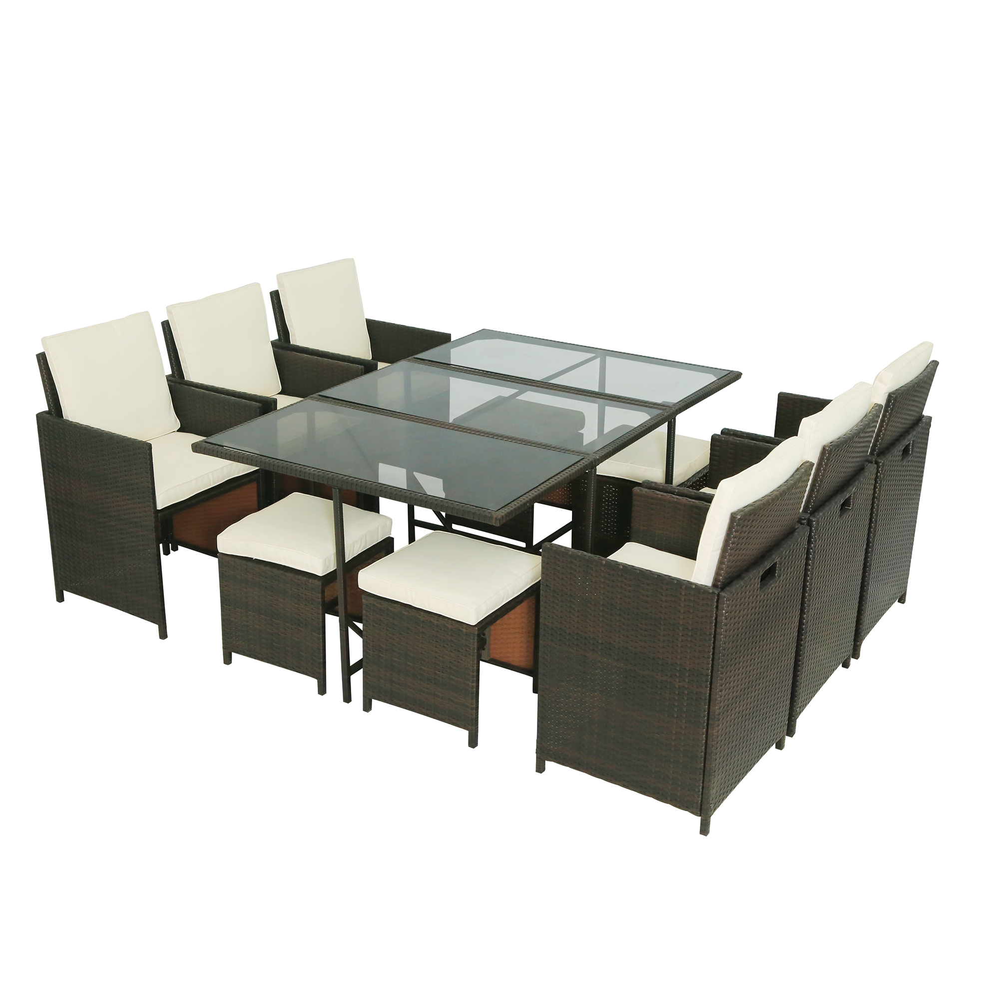 11-Piece Outdoor Rattan Wicker Patio Dining Table Set Garden Outdoor Patio Furniture Sets (11-Piece)