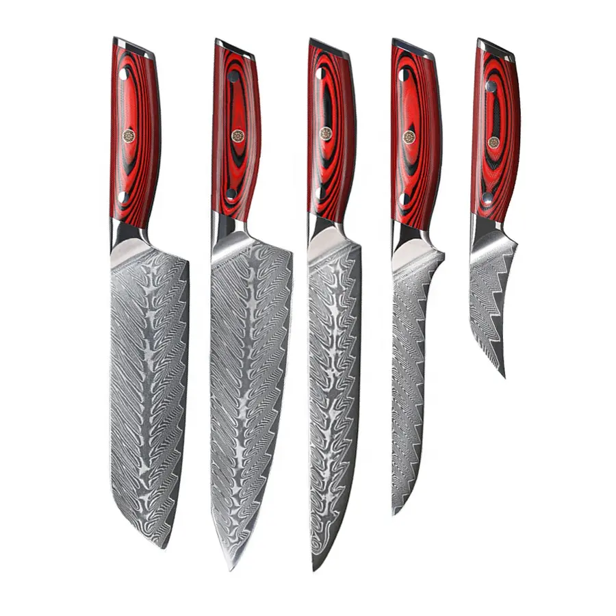 High Quality Professional Damascus Steel VG10 Core Steel 5 PCS Japanese Kitchen Knife Set Chef Knife Set