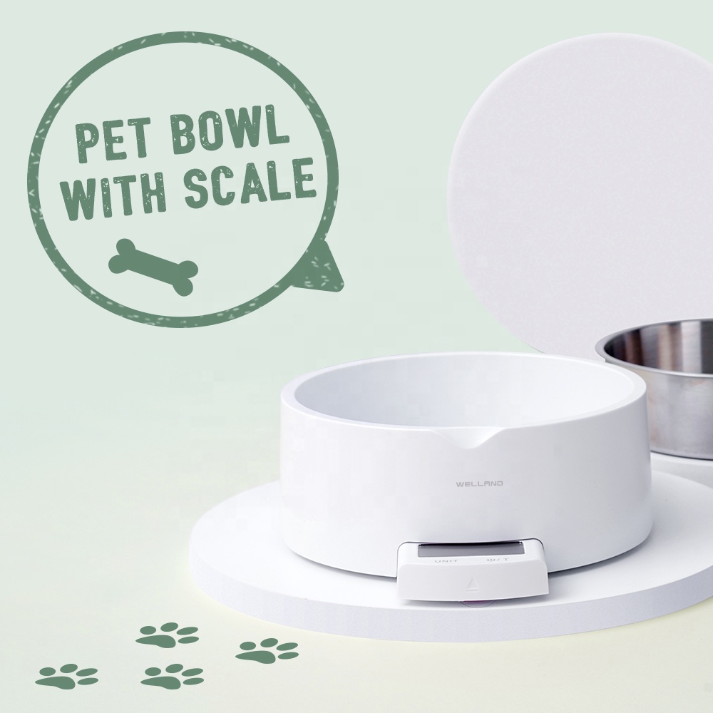 Welland Dog Cat Pet Food Weighing Scale with Pull-in LCD Display Nutrition Control Stainless Steel Bowl