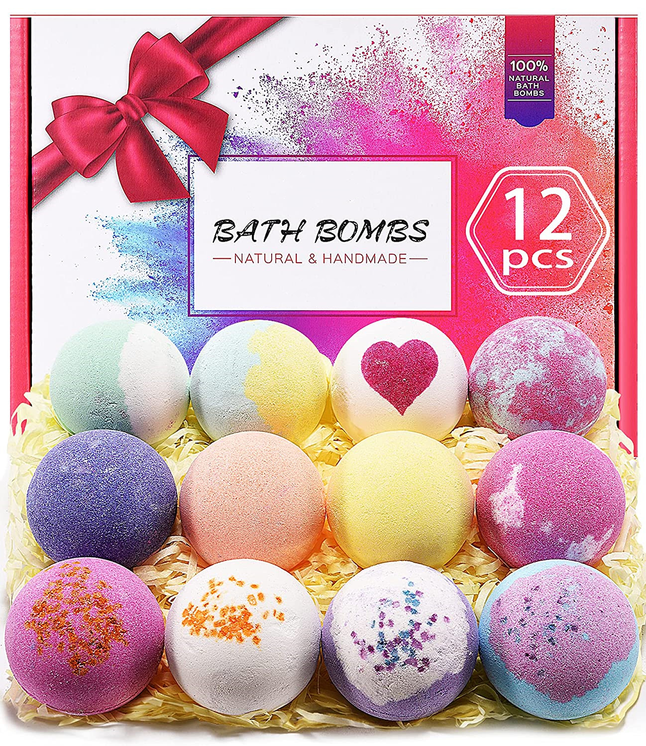 12Pcs Bath Bomb for Women Kids Handmade Bath Bomb Gift Set Rich in Essential Oils Shea Butter Sea Salt, Fizziest SPA Bubble