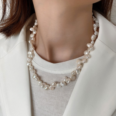 French Romantic Sterling Silver Pearl Necklaces Silver Irregular Freshwater Pearl Necklace For Mothers Day Gifts