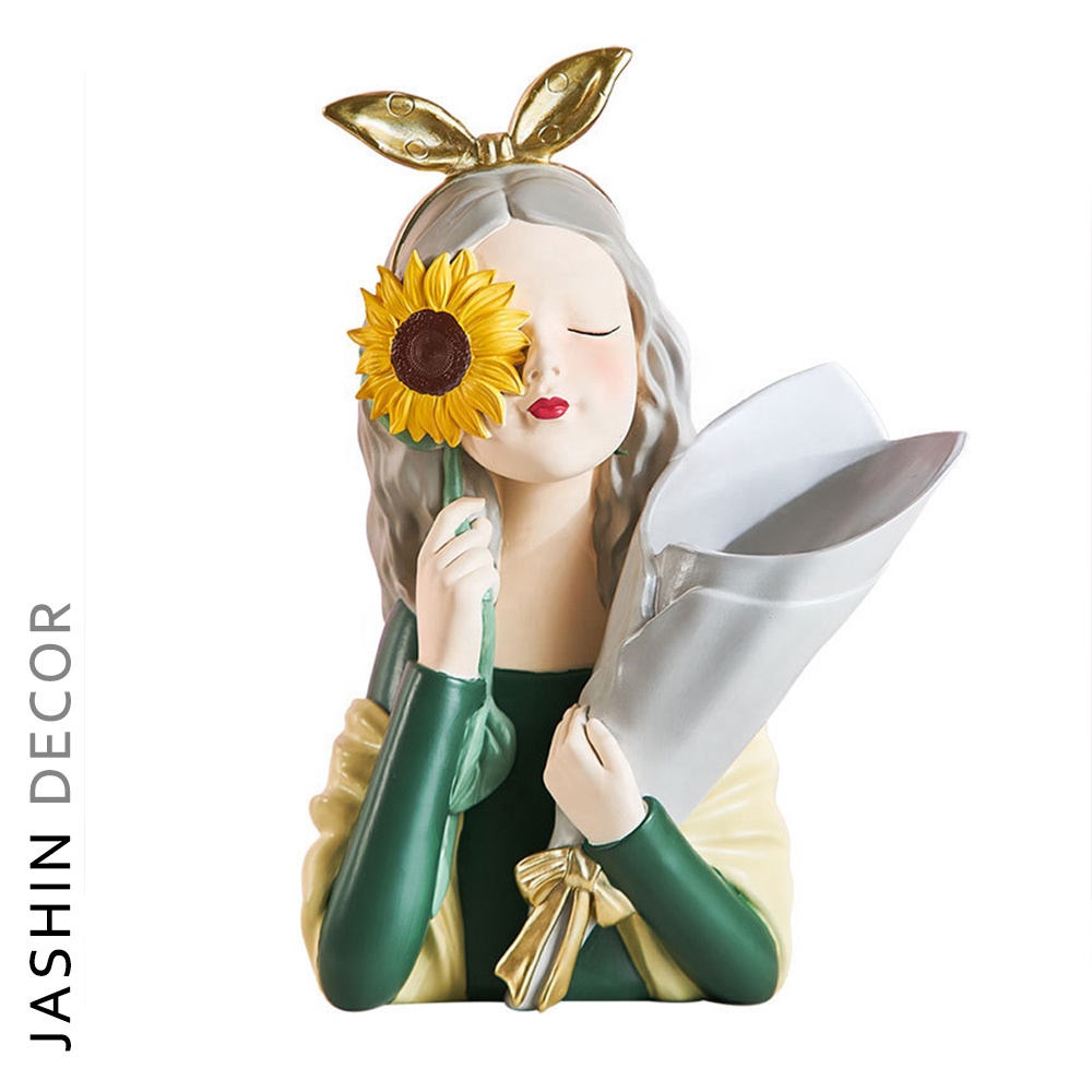 Amazon Supplier Wholesale Resin vase Cute girl face bubble gum desktop Decoration flower pots vase