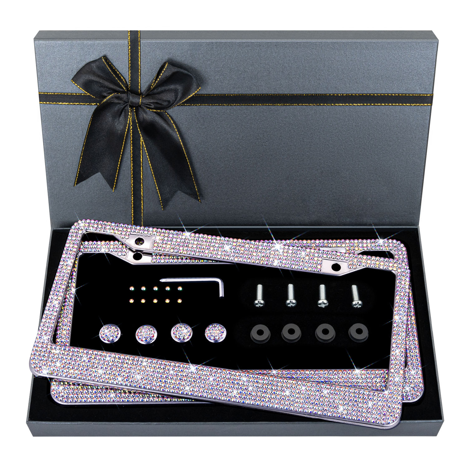 Роскошный DIY Bling Crystal Rhinestone Алмазный металлический нержавеющая сталь Универсальная рамка для номерного знака США