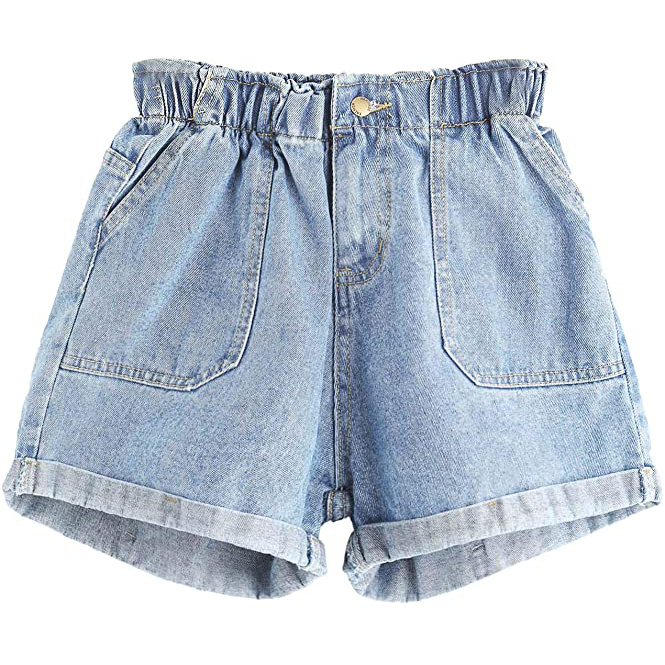Woman Casual Pants Casual High Waisted Hemming Denim Jean Shorts with Pockets