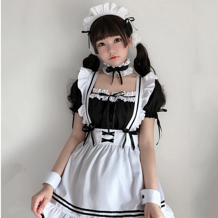 2021 Black Cute Lolita Maid Costumes Girls Women Lovely Maid Cosplay Costume Animation Show Japanese Outfit Dress Clothes