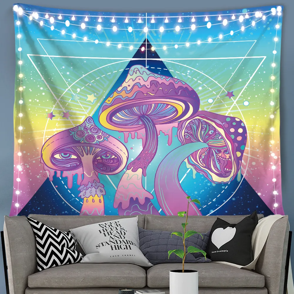 Fashion Dorm Decorative Wall Hanging Purple Psychedelic Tapestry With Trippy Mushroom Patterns Printing