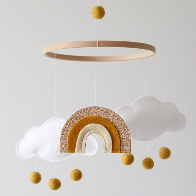 new supplies boho organic felt ball pompoms cloud rainbow baby girl boy nursery felt baby mobile