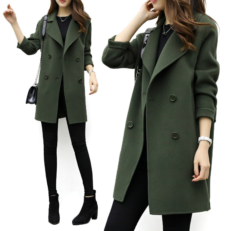 2021 Women Autumn Winter Wear Coat Clothes Double Breasted Long Coat Ladies Long Sleeve Overcoat Jacket 20-0482