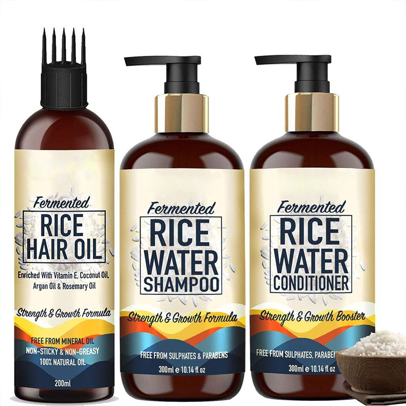 Fermented Rice Water Shampoo and rice water conditioner Private Label Organic Strength & Growth Hair Treatment
