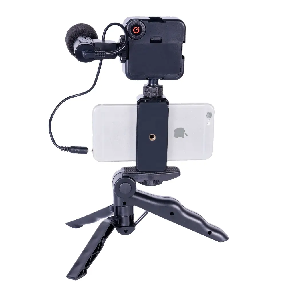 Professional Microphone and Accessories Photography Phone Camera LED Light Wired Studio Microphone With Tripod
