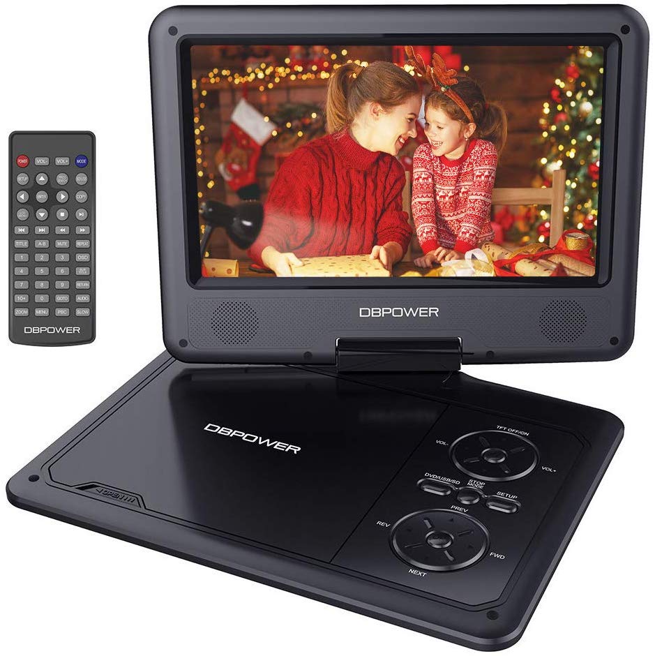 DBPOWER портативный dvd-плеер с 9,5 "поворотный экран, 5 часов работы в автономном режиме Встроенный перезаряжаемый аккумулятор, поддержка CD/DVD/SD карты/USB