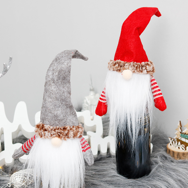 CR-B021 Bottle Cover Cute Gnome Christmas Wine Bottle Toppers For Xmas Holiday Table Decorations