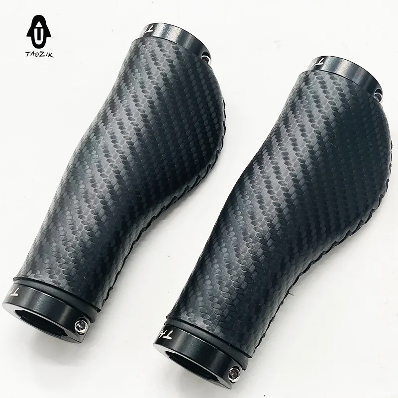 TAOZIK TG001 Carbon pattern Hand Made Sewing BG Ergonomics Imitation Real Leather Bicycle Grips