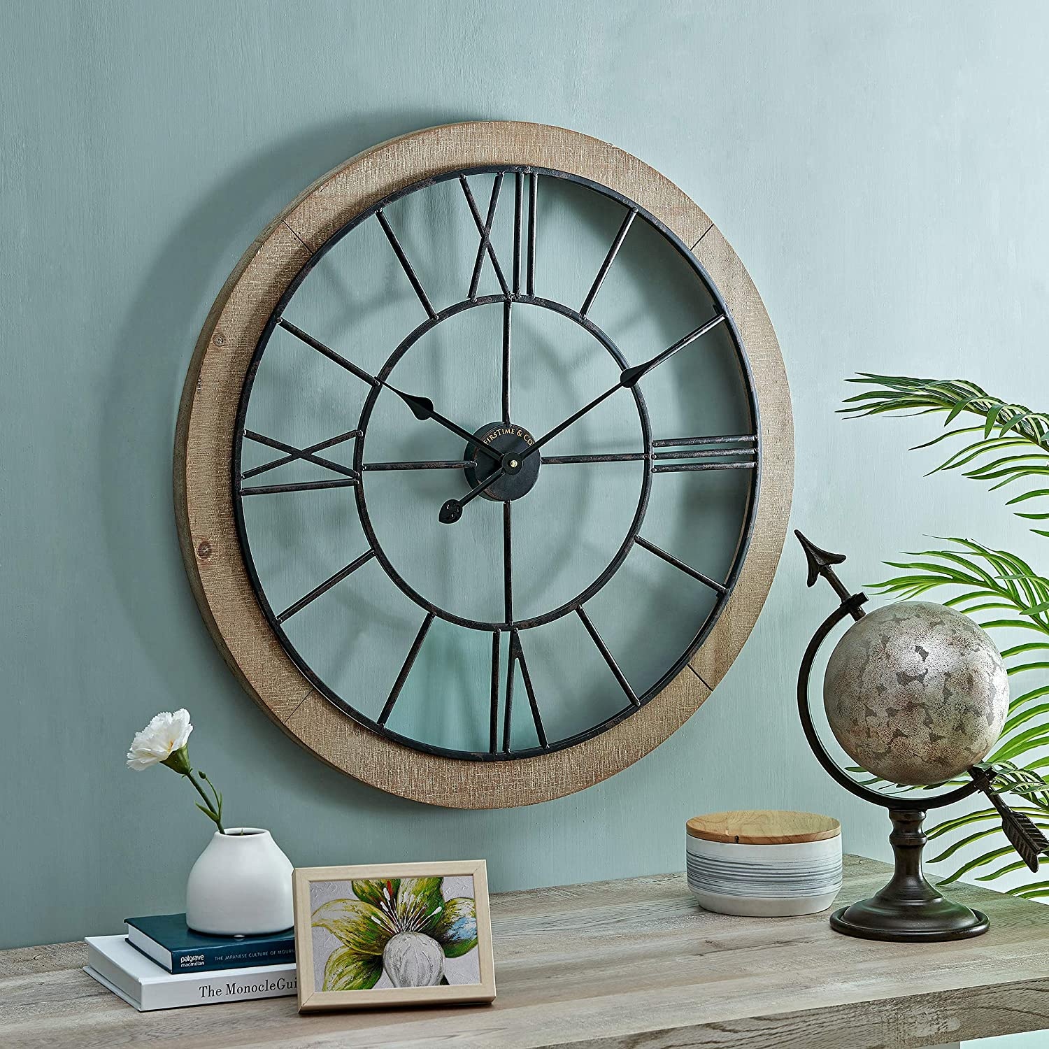 27inch Timeworn Farmhouse Cottage Clock Oversized Rustic Wall Clock Decorative for Living room,bedroom,office