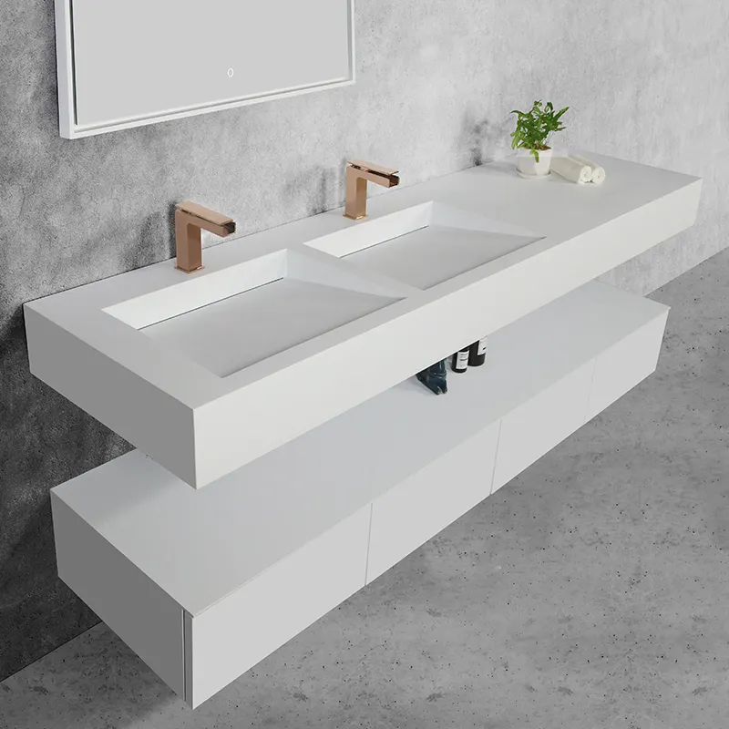 KKR Solid Surface Bath Sink Rectangular Wall Hung Basin Wall Mounted Bathroom Marble Basin