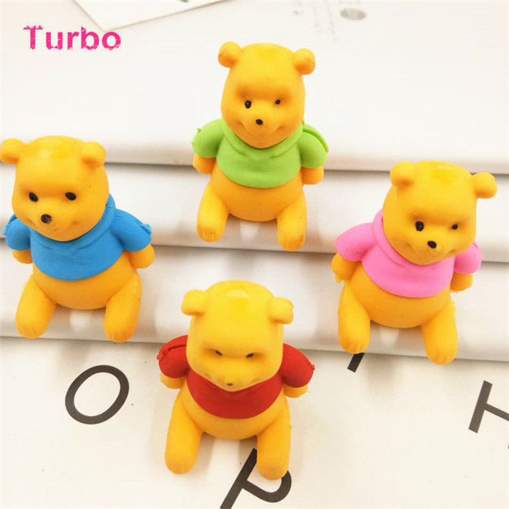 Top quality Best price Wholesale Custom creative 3D cartoon bear eraser colourful pencil erasers stationery set for girls