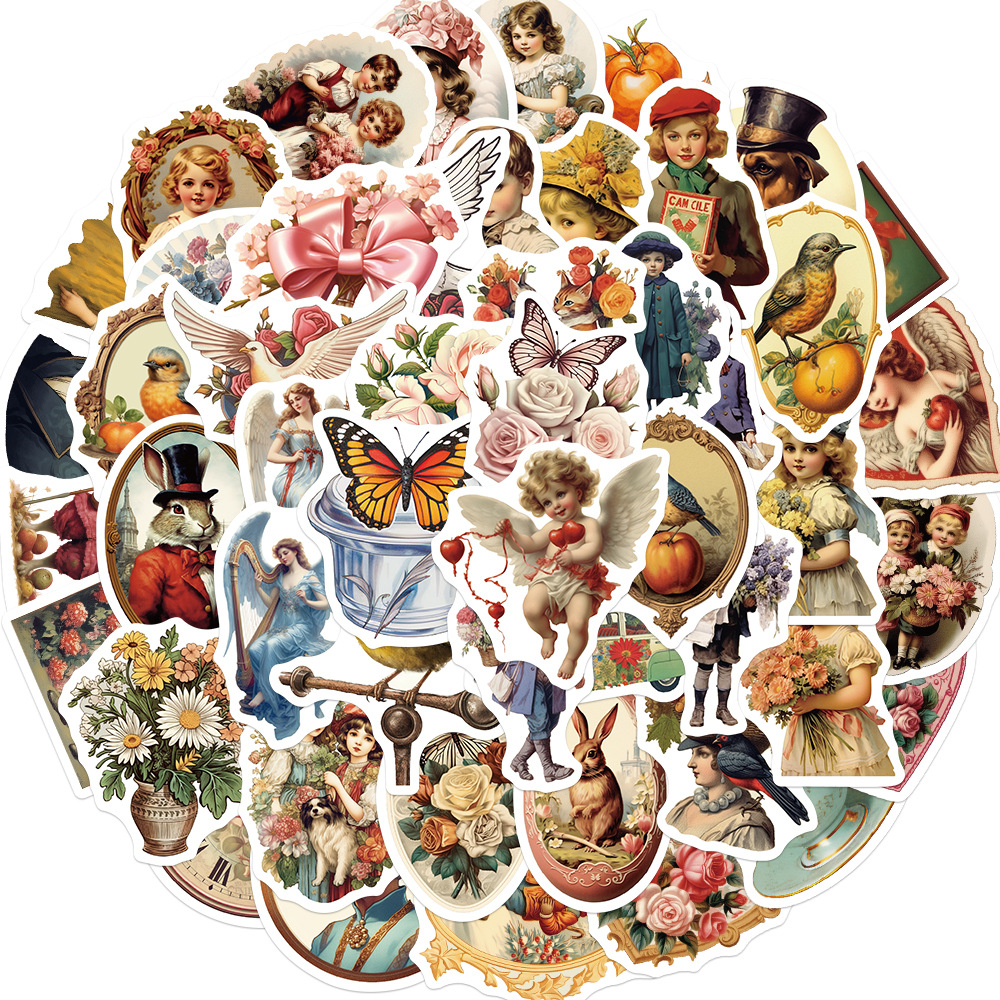 50Pcs Artistic Victorian Retro Art Painting Graffiti Stickers For Bottle Book Suitcase Vinyl Aesthetic Art Sticker