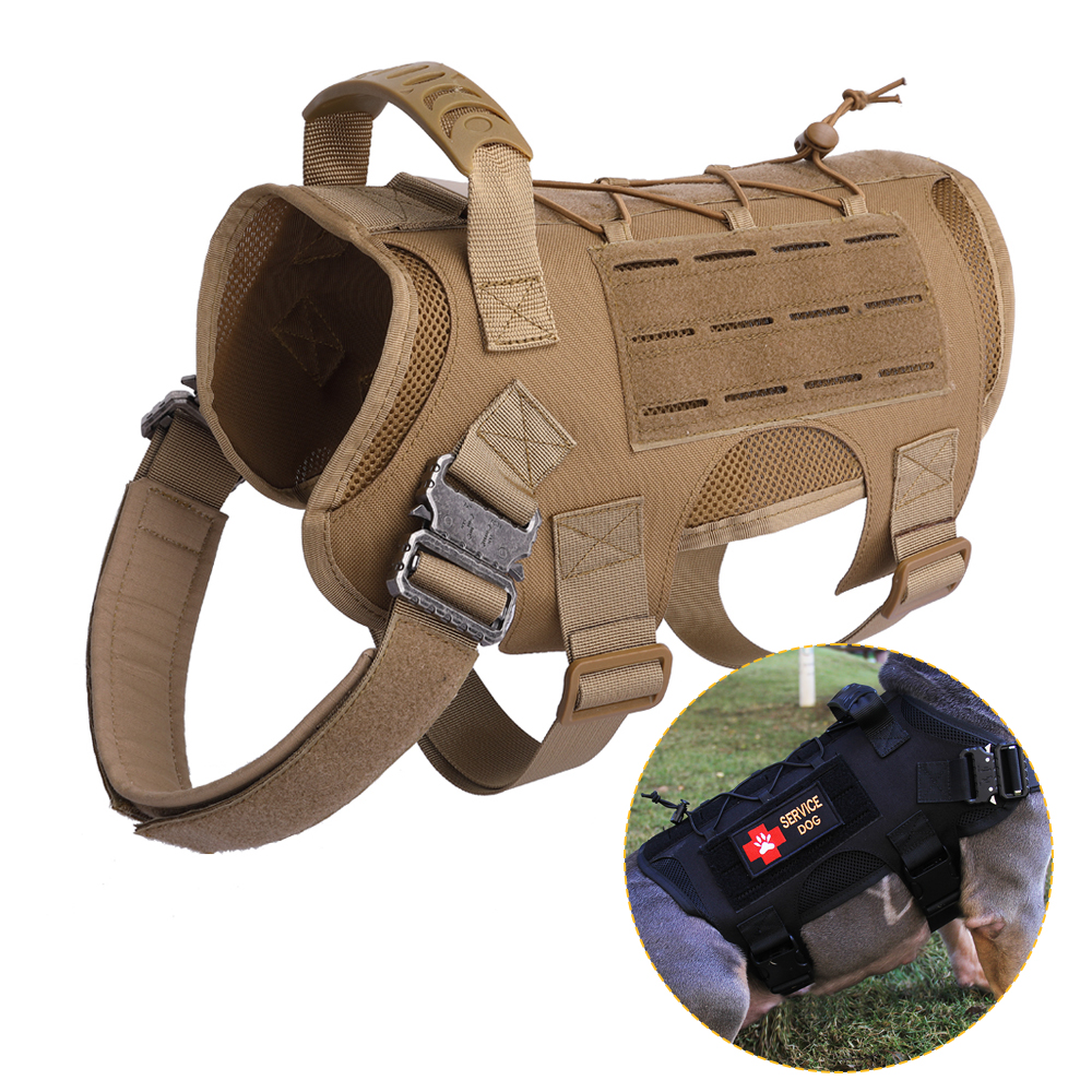 Outdoor No Pull Dog Harness Molle Pet Vest Training Large Quick Release Service Laser Dog 1000D Nylon Vest Tactical Dog Harness