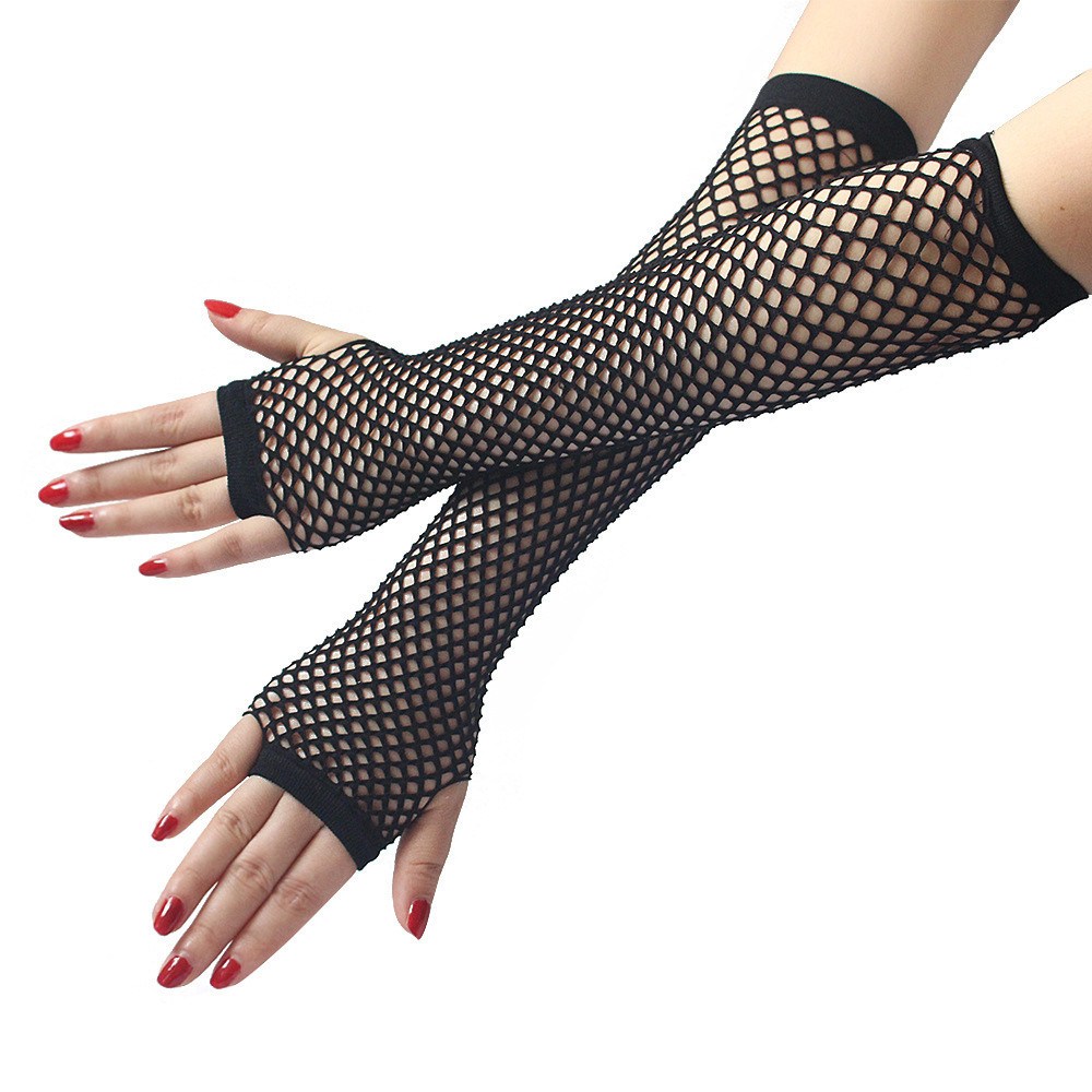 1 Pair Sexy Women Party Neon Fishnet Fingerless Long Gloves Sun Protection Sleeves Mesh Lace Thin Fishnet Fingerless Gloves