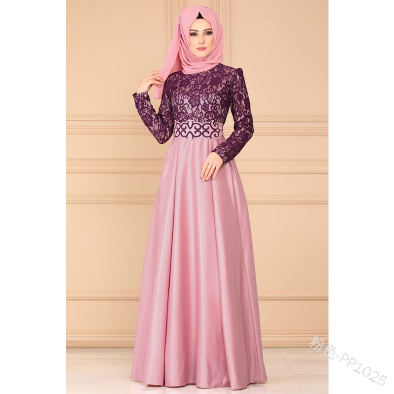 Retro Long-sleeved Big Swing Ethnic Dress Muslim Lace Three-dimensional Flower Robe Abaya Women Long Dress Muslim