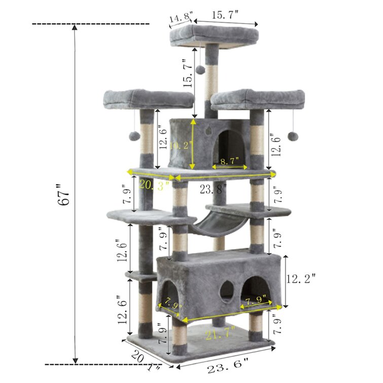 Fashionable Grey Luxury Wooden Cat Tree with Cat Condo Cat Beds