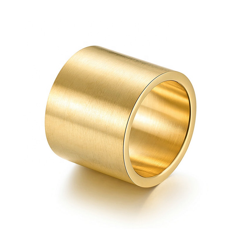 Custom Mens Hip Hop Jewelry Brush Finish Gold Ring 19mm Wide Stainless Steel Thumb Rings
