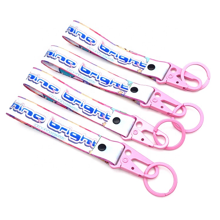 YYX 12*2.5 cm Japanese Jdm cute printed logo anime nylon wristlet with carabiner clasp pink color