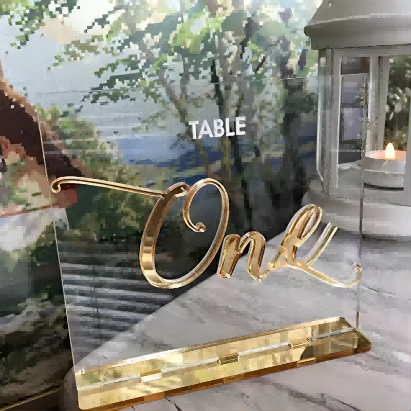 Custom Acrylic Wedding Table Number with Mirror Base