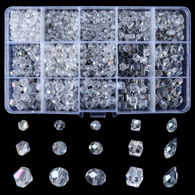 New Arrival Shiny Ab Crystal Glass Beads Kit 15 Grid Loose Glass Beads for Diy Jewelry Bracelet Necklace