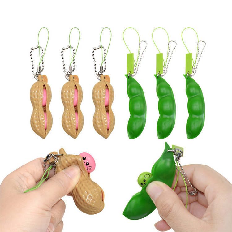 Squishy Squeeze green Peas Beans Bean Pod soybean edamame popper juguet Anti Stress keyring Adult Toy Pop Fidget Keychain